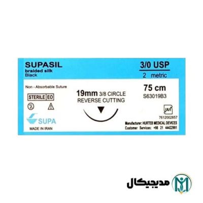 نخ بخیه سیلک 3/0 کات سوزن 19mm سوپا