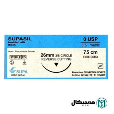 نخ بخیه سیلک 0 (صفر) کات سوزن 26mm سوپا