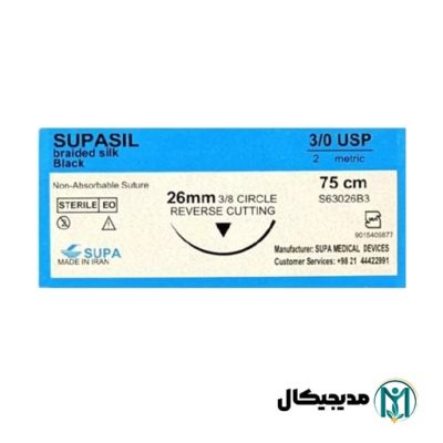 نخ بخیه سیلک 3/0 کات سوزن 26mm سوپا