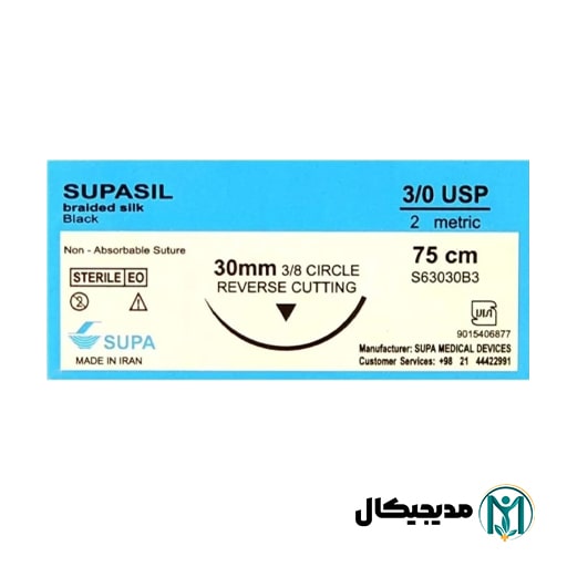 3-30-min نخ بخیه سیلک 3/0 کات سوزن 30mm سوپا