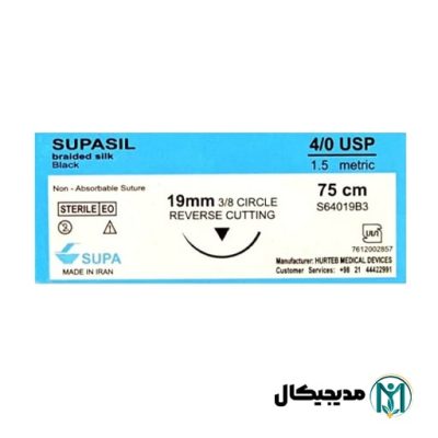 نخ بخیه سیلک 4/0 کات سوزن 19mm سوپا