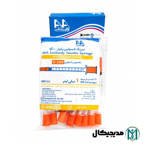 سرنگ انسولین یکپارچه 1 سی سی آوا گیج 30